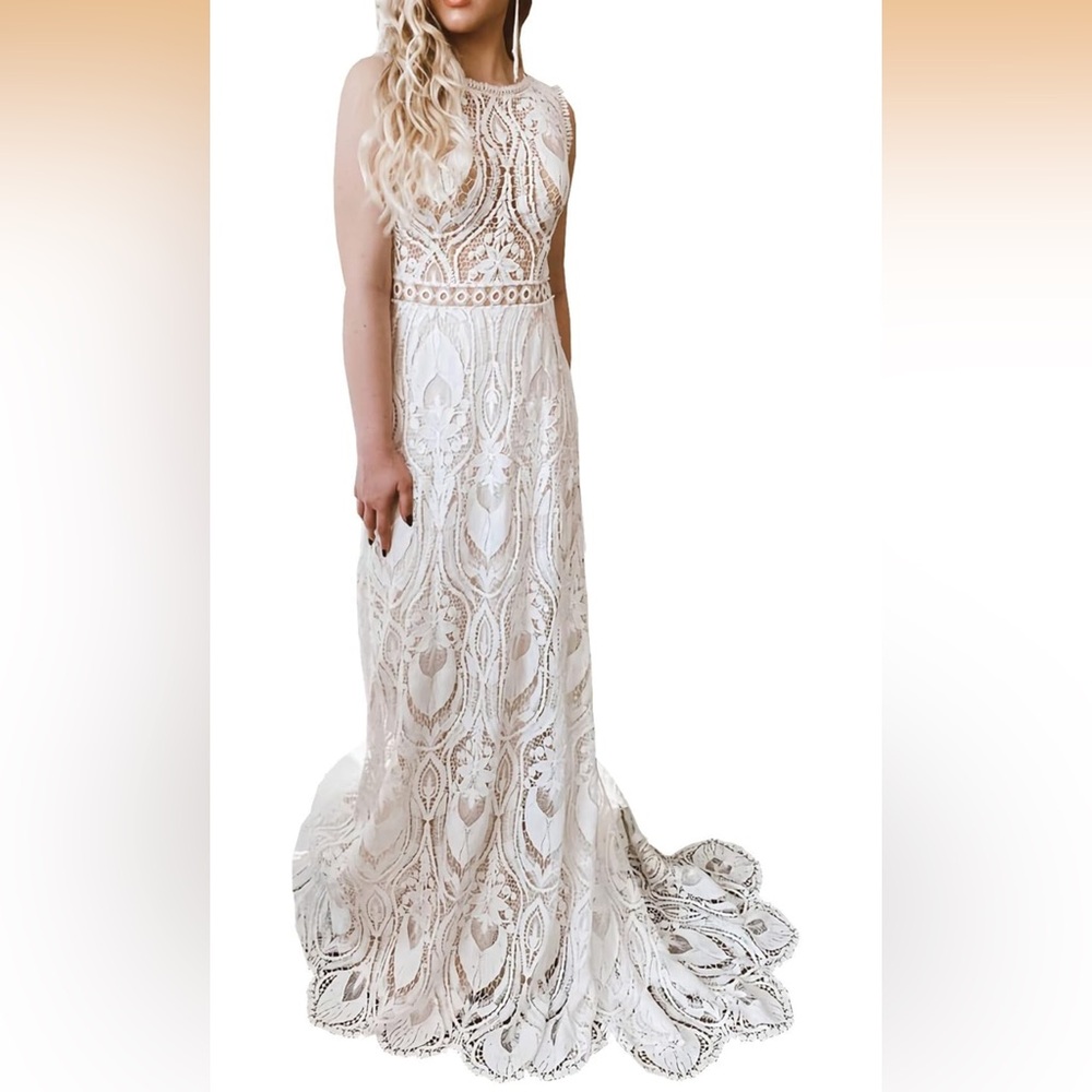 Women’s Lace Boho Wedding dress- size 10 US